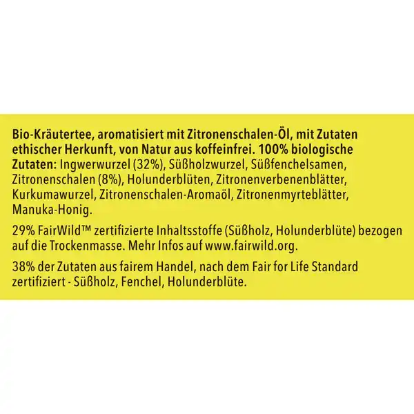 Bio-Kräutertee Zitrone, Ingwer & Manuka-Honig, mit süßem Honig, feurigem Ingwer und zarter Zitrone