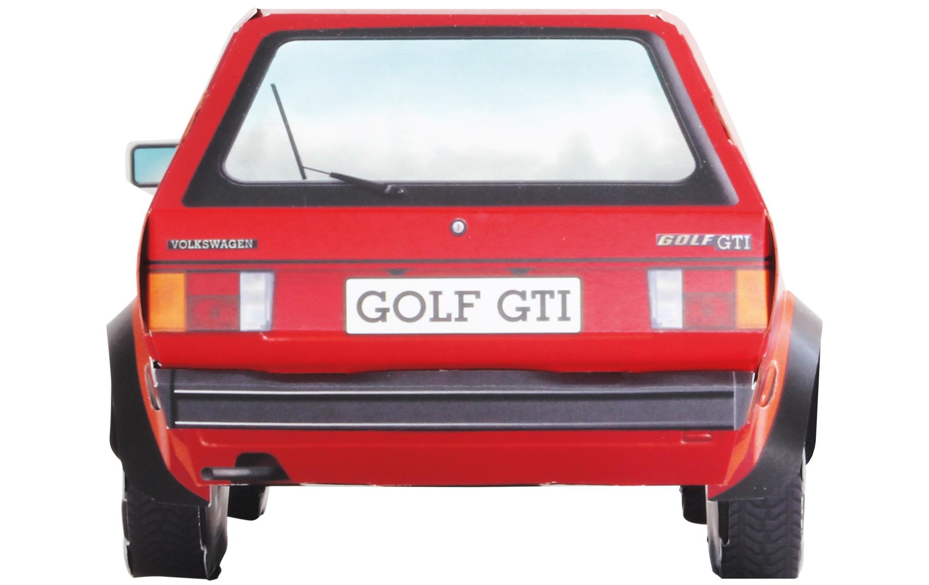 PKW VW Golf 1 GTI Modell und Baubuch 1:38, Deutsch/EnglischModellauto im Massstab 1:38 & Kartonbausatz im Massstab 1:18