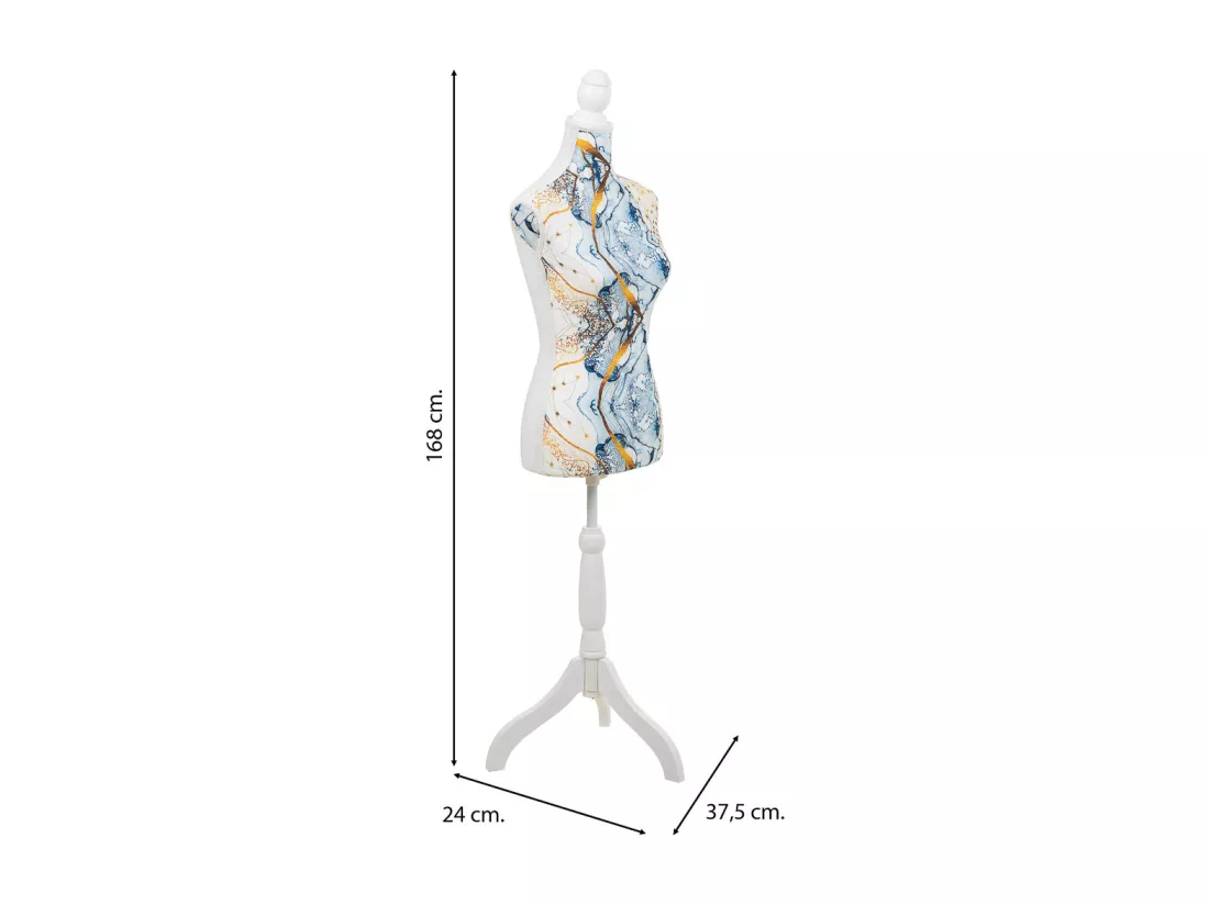 Mannequin en bois et mousse habillé de tissu bleu 24x37,5x168h