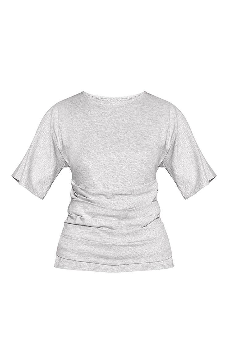 Gris Chiné T-shirt À Manches Courtes En Coton Avec Panneau À La Taille
