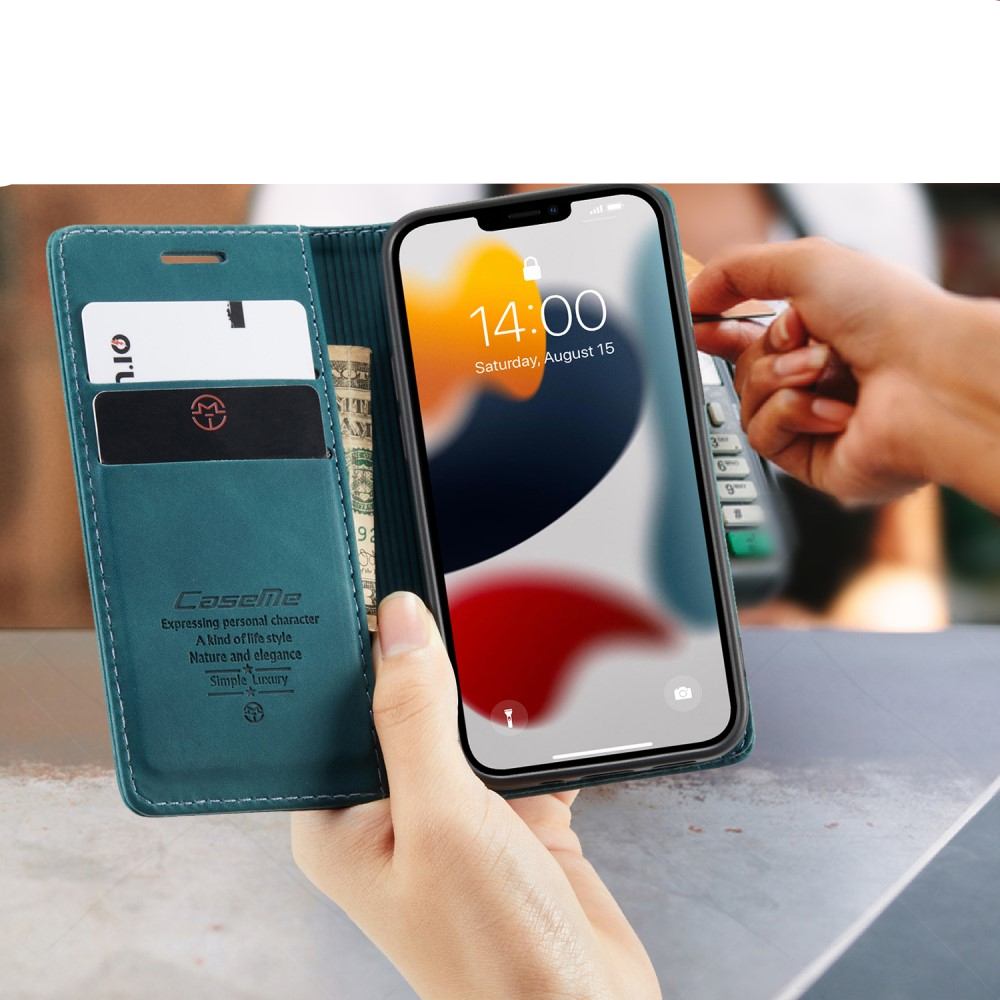 iPhone 13 Mini Leder Tasche Flip Wallet Etui mit Kartenfächern - Blaugrün