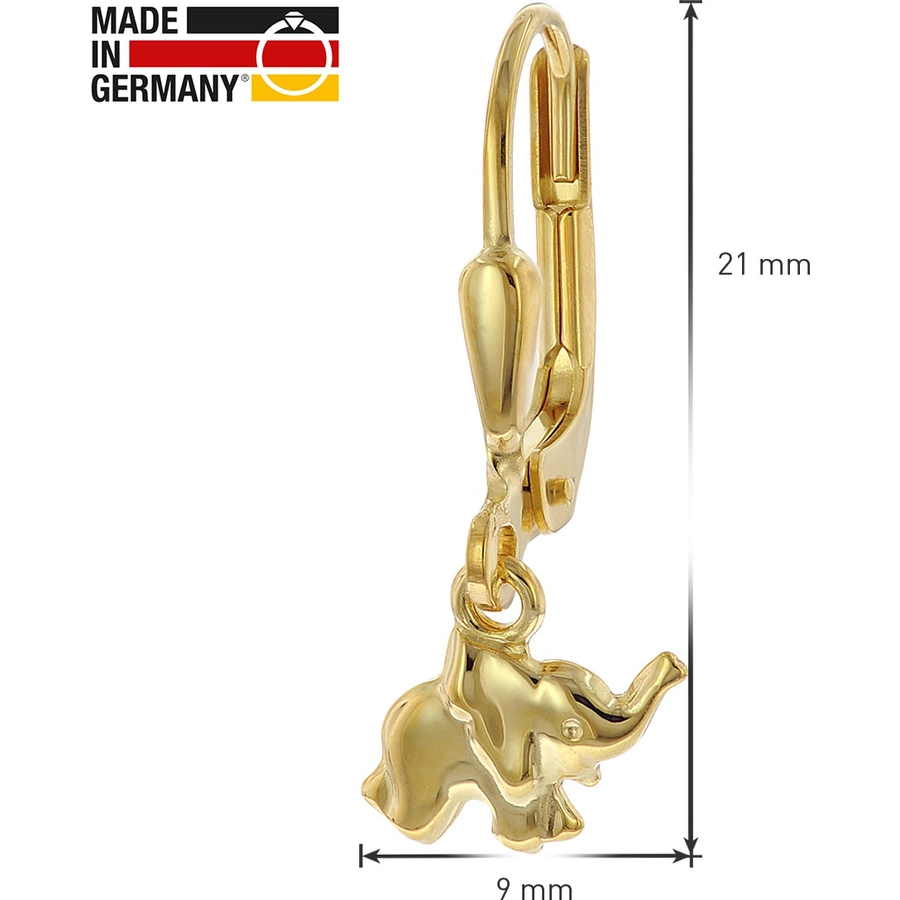 trendor Mädchen-Ohrringe Gold 3338 Karat Elefant-Ohrhänger gold