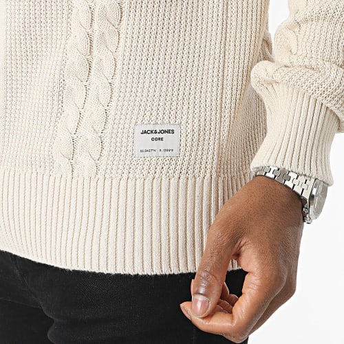 Pull Col Roulé Cogrid Cable Beige