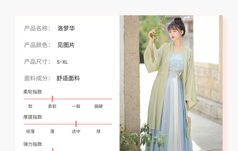 Francoix - Hanfu-gewaad met bloemenborduursel / camisole-top / maxi-rok met hoge taille en kleurverloop / set