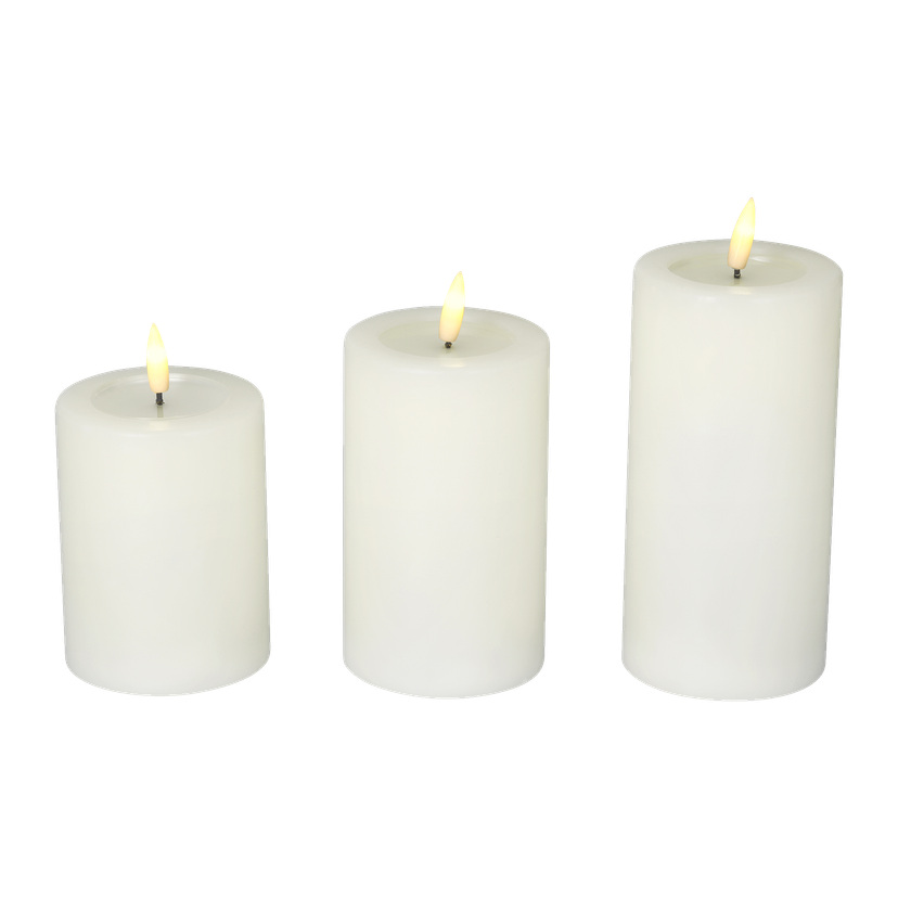 Kubbelys med flamme som flakker LED 3 deler 13/16/18 cm