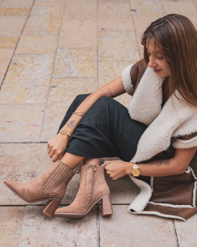 Bottines femme camel à talon - Vénussia