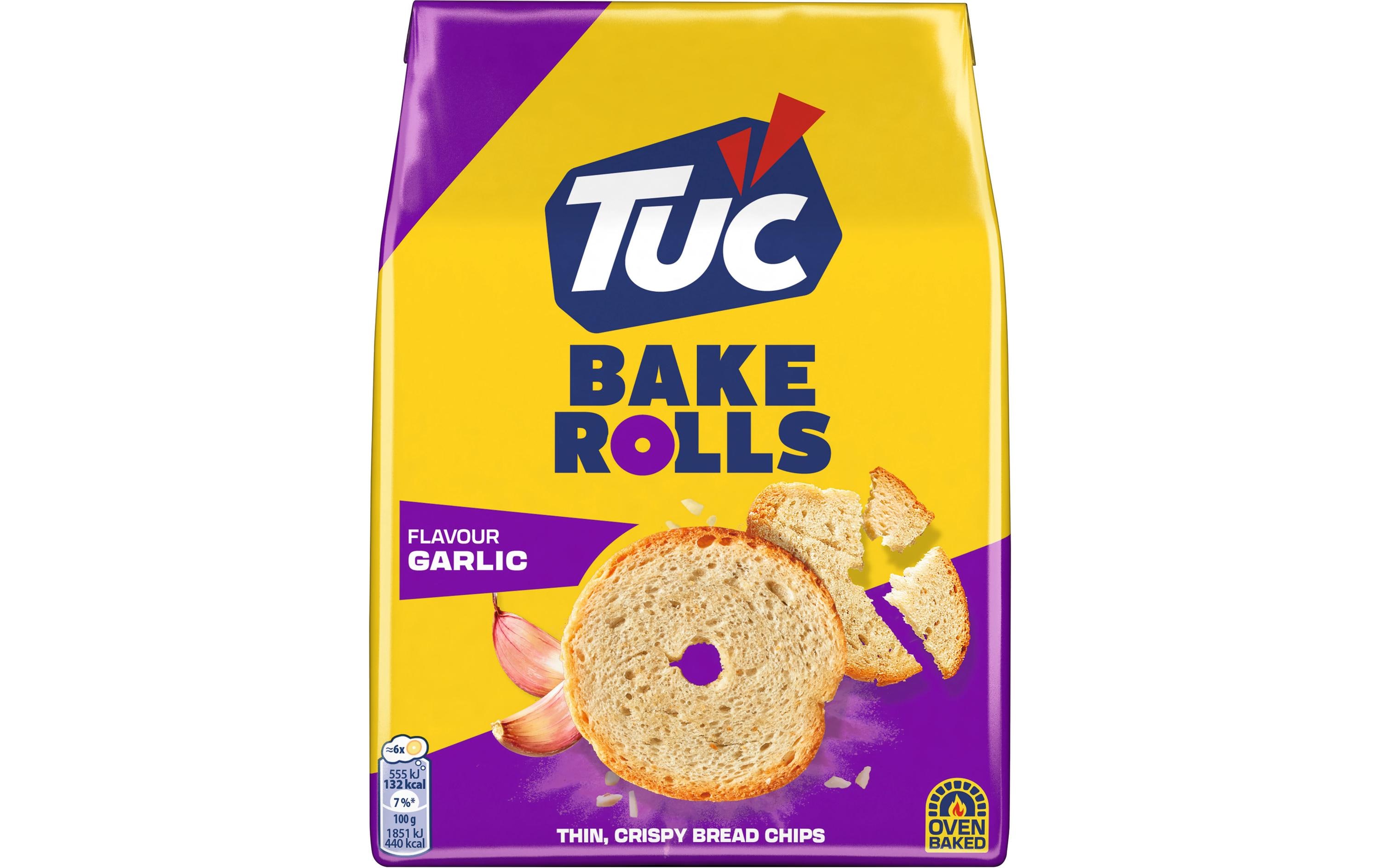 TUC Bake Rolls Garlic 150 gKnusprige Brot-Chips mit herzhaftem Knoblauchgeschmack
