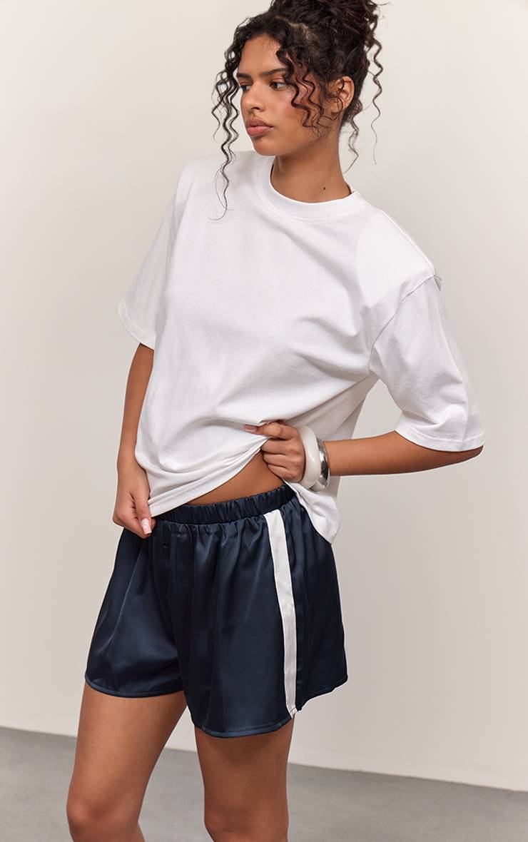 Bleu Marine Short À Détail De Bande Contrastée À La Taille