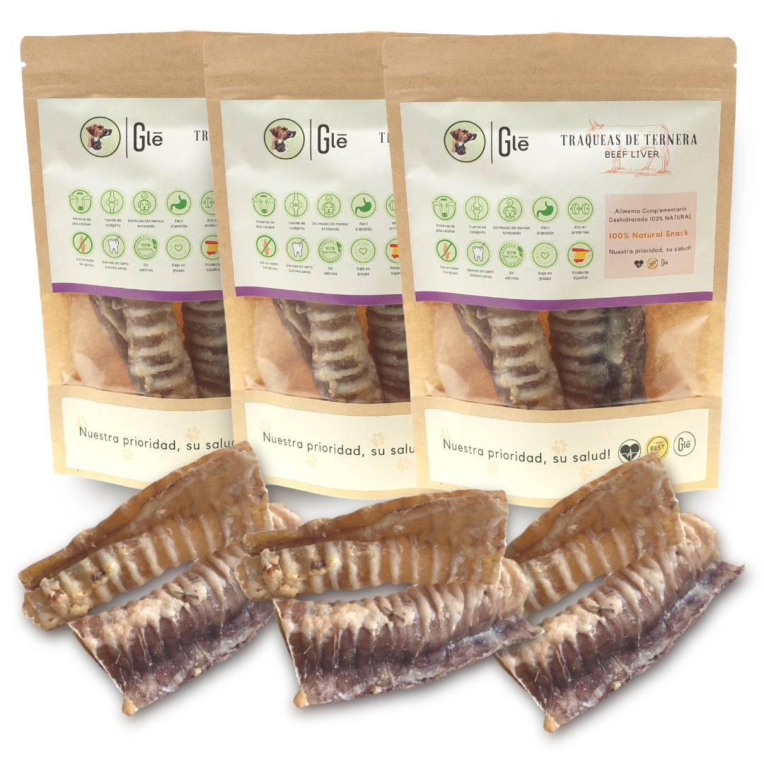 GLE PETS Traqueias bovinas desidratadas, petiscos naturais para cães
