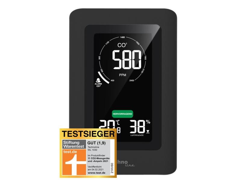 Technoline CO2 Luftgütemonitor WL 1030 Luftgütesensor und CO2-Messgerät zur Überwachung der Raumluftqualität
