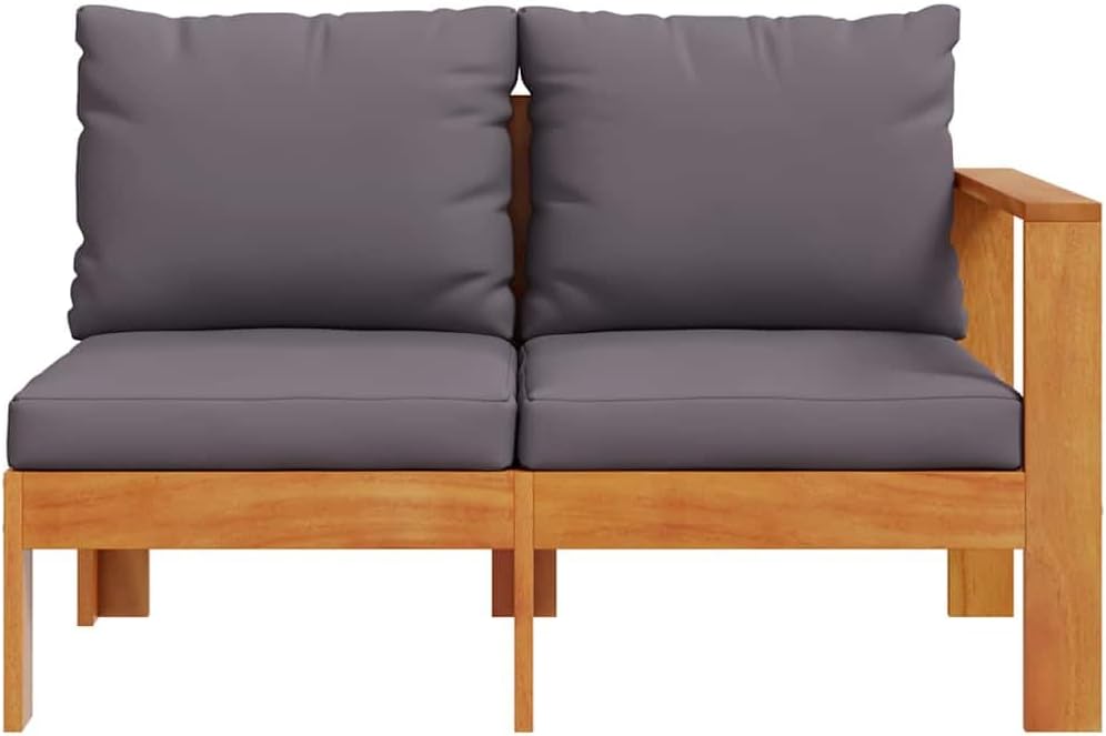 Gartensofa 2-Sitzer aus Massivholz Akazie, Dunkelgraue Kissen, Modulares Design für Terrasse, Balkon und Outdoor-Bereich, Robuste Gartenmöbel mit 1 Armlehne