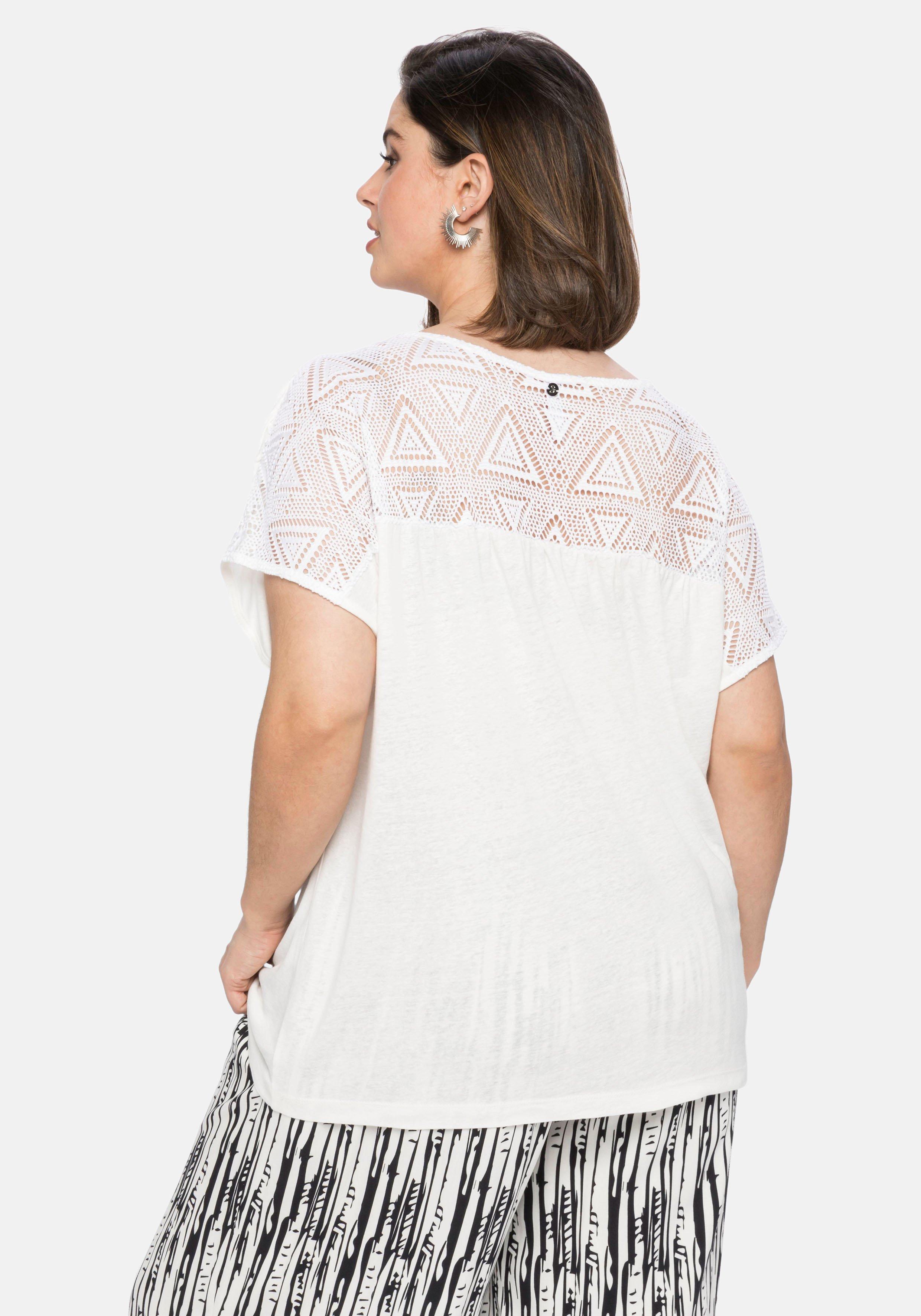 Shirt im Leinenmix, mit Ajourmuster-Passe hinten
