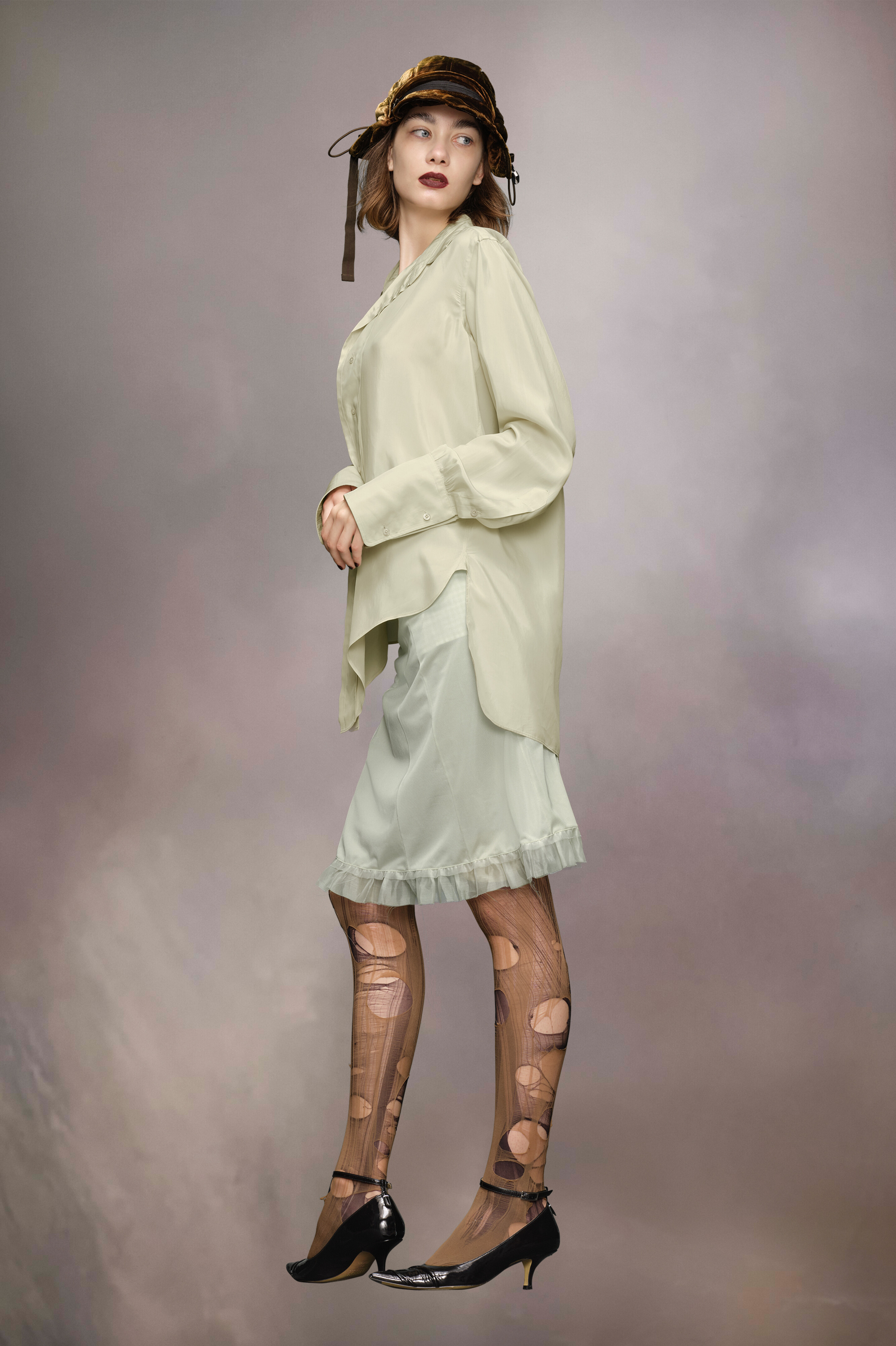 Chemise à ourlet plongeant Aloe et beige