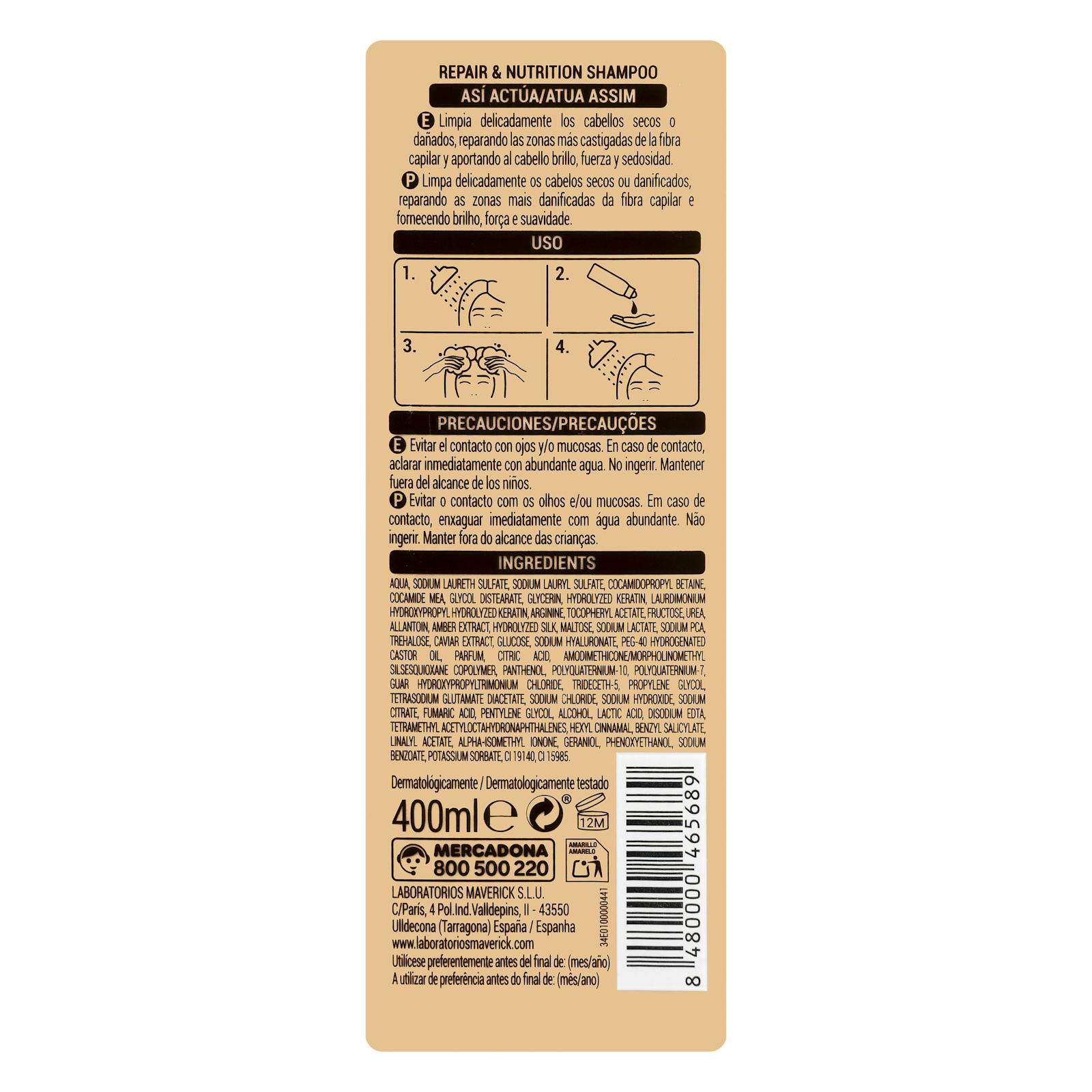 Shampoing Deliplus Repair & Nutrition pour cheveux secs et abîmés