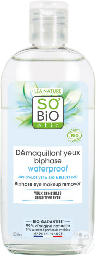 So'Bio Étic Démaquillant Yeux Biphase Waterproof Jus D'Aloe Vera Yeux Sensibles Bio Flacon 100ml