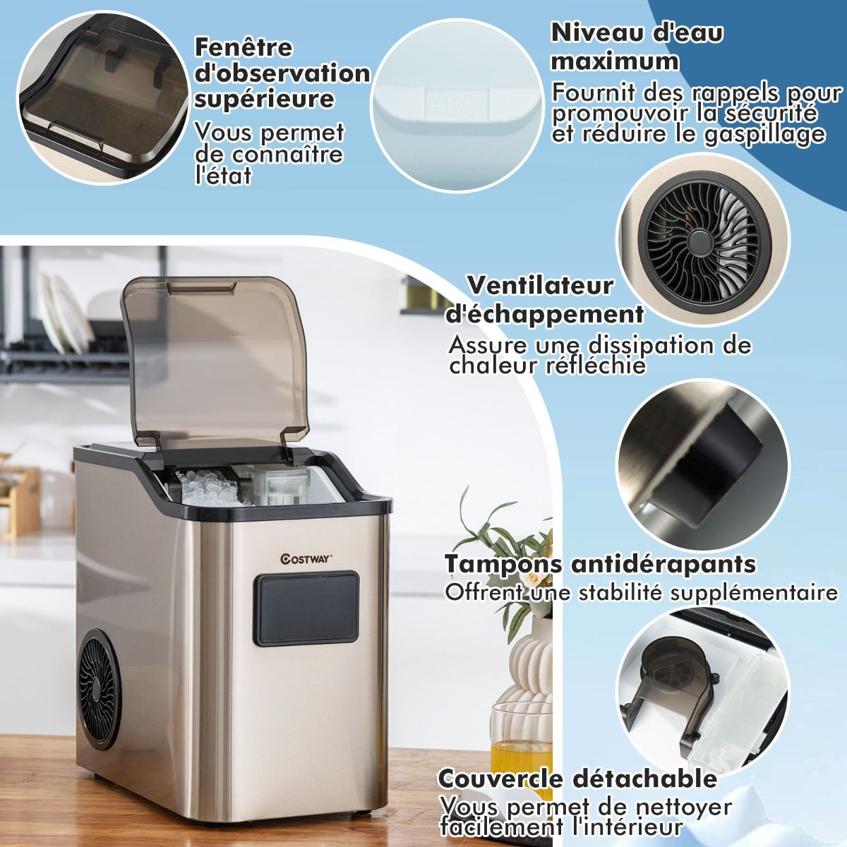 Machine à Glaçons 24kg en 24h Panneau de Contrôle Tactile LED - Lidl-Manfred