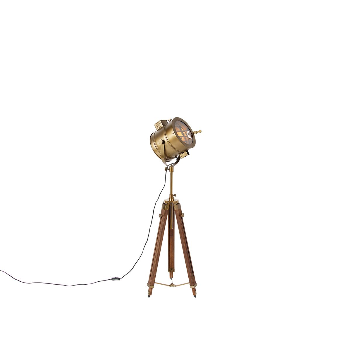 Tripod vloerlamp brons met hout studiospot - Radient