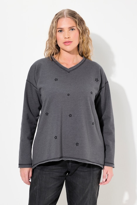 Sweatshirt, Flocksterne, Oversized, V-Ausschnitt, Langarm