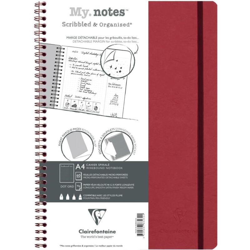 My.Notes Age Bag cahier reliure intégrale à marges détachables A4 120 pages détachables DOT + cadre en-tête - Rouge