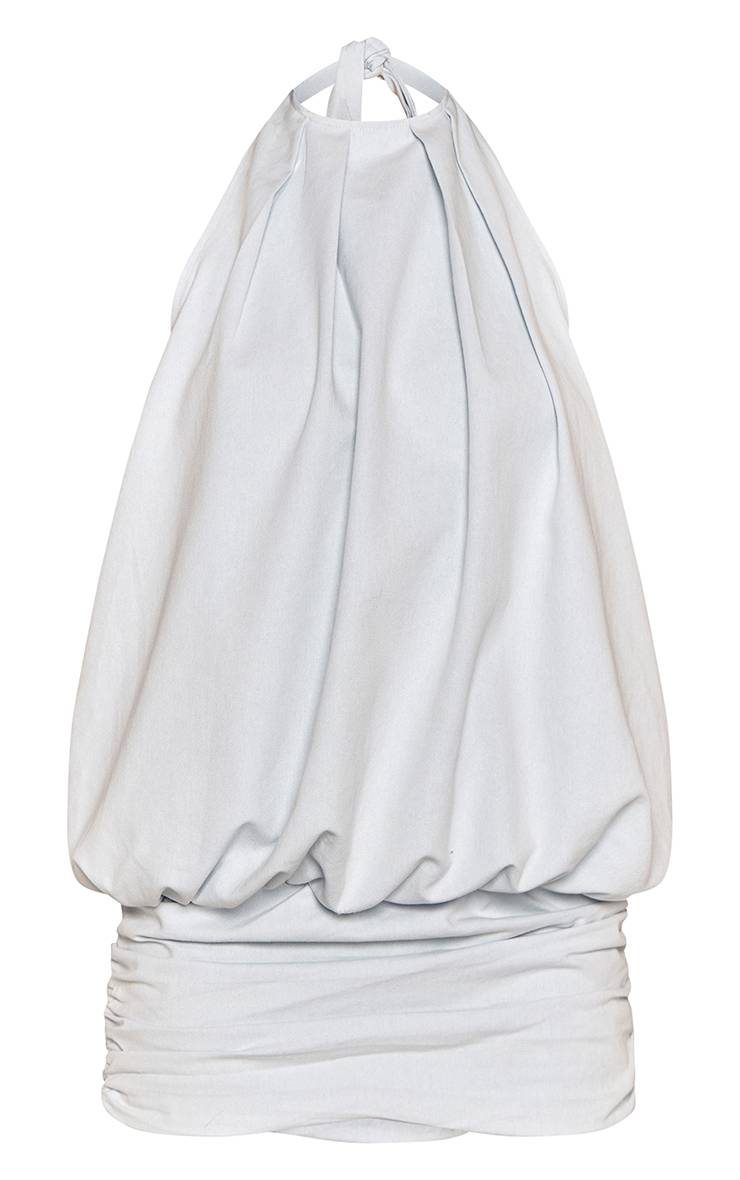 Bleu Clair Mini-robe En Chambray Dos Nu À Bustier Bouffant