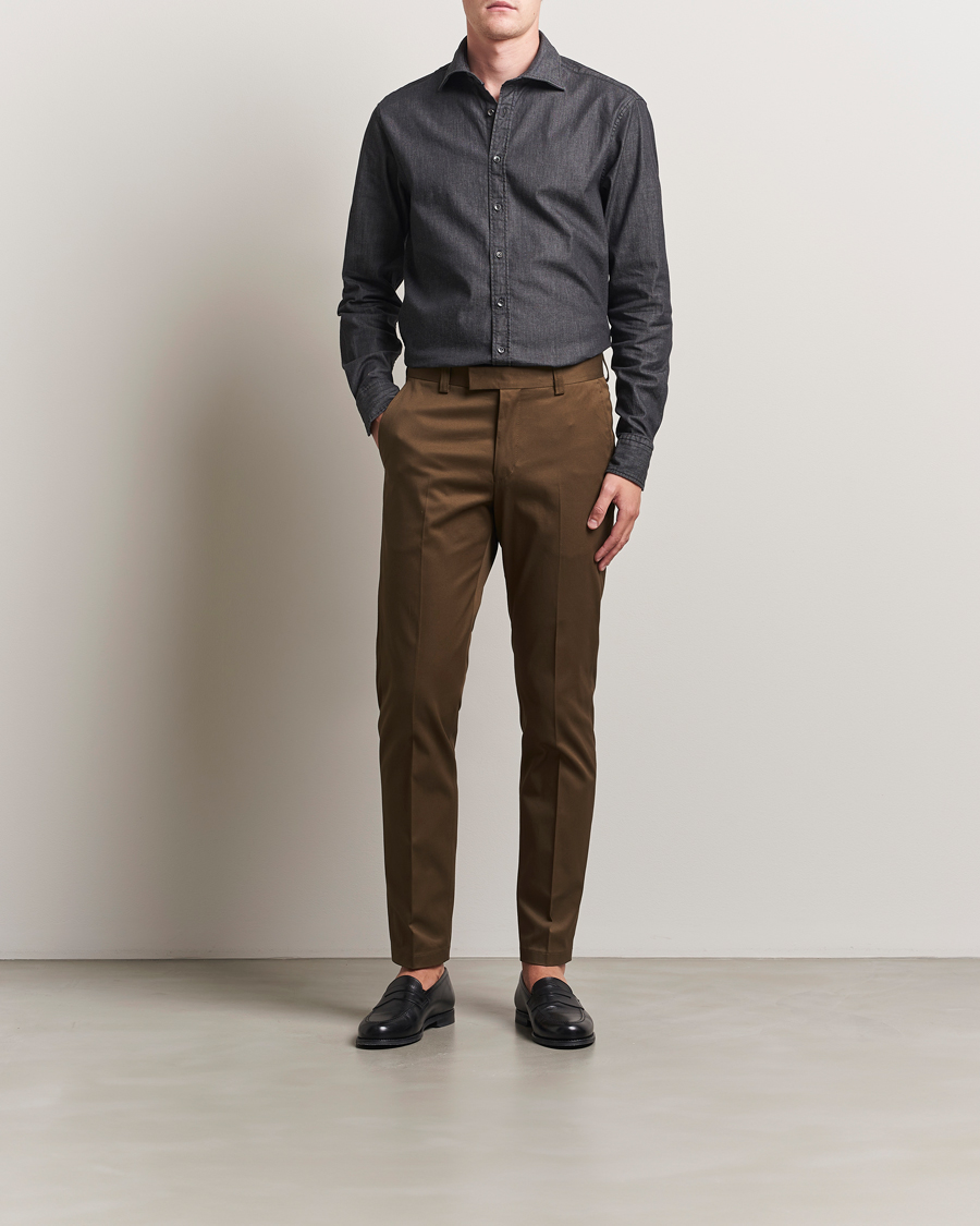 Stenströms Regular Fit Garment Washed Denim Shirt Black