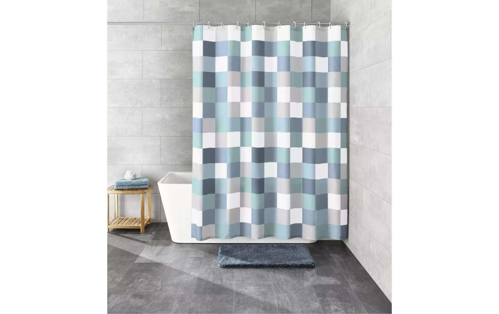 Duschvorhang Check 120 x 200 cm, Blaugrau/Grau/WeissDuschvorhang aus Polyester
