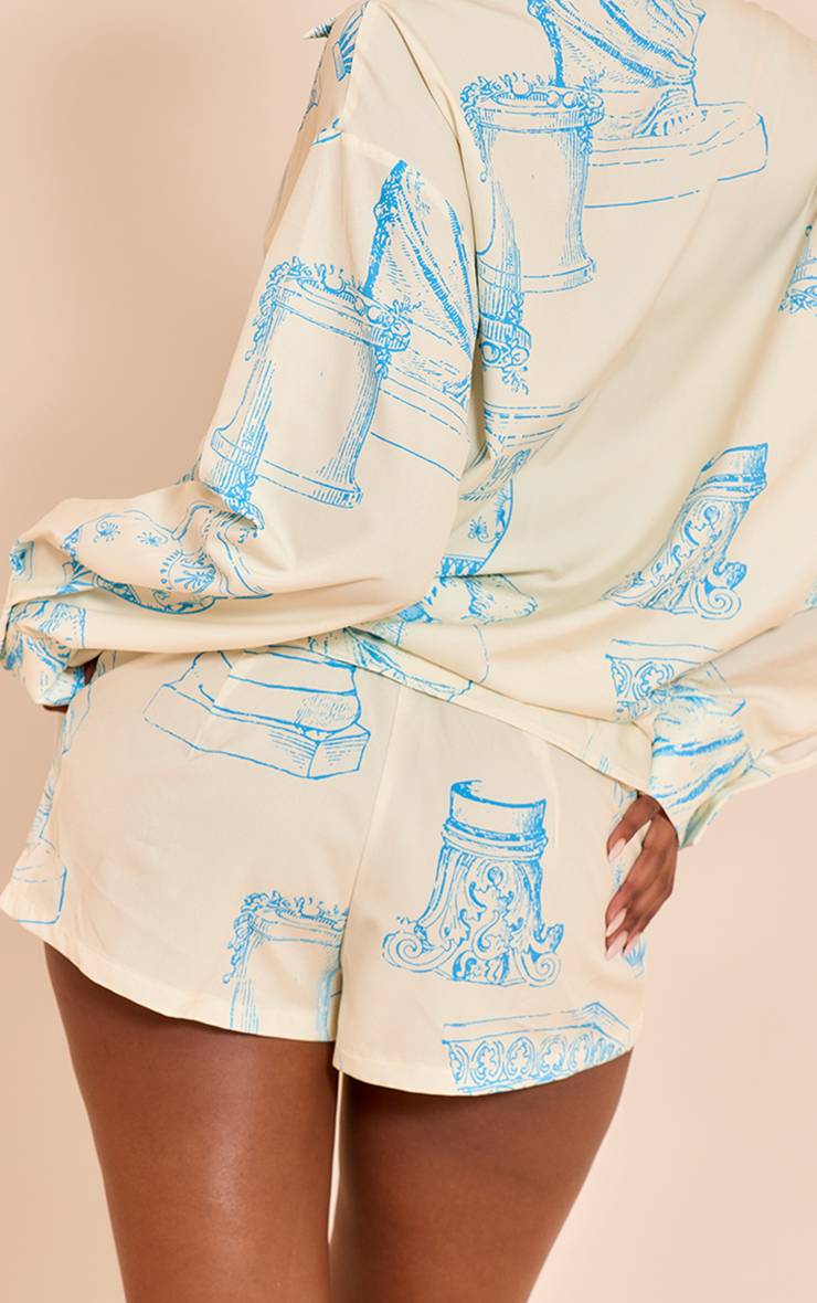 Pale Yellow Short Tailleur Tissé À Pois