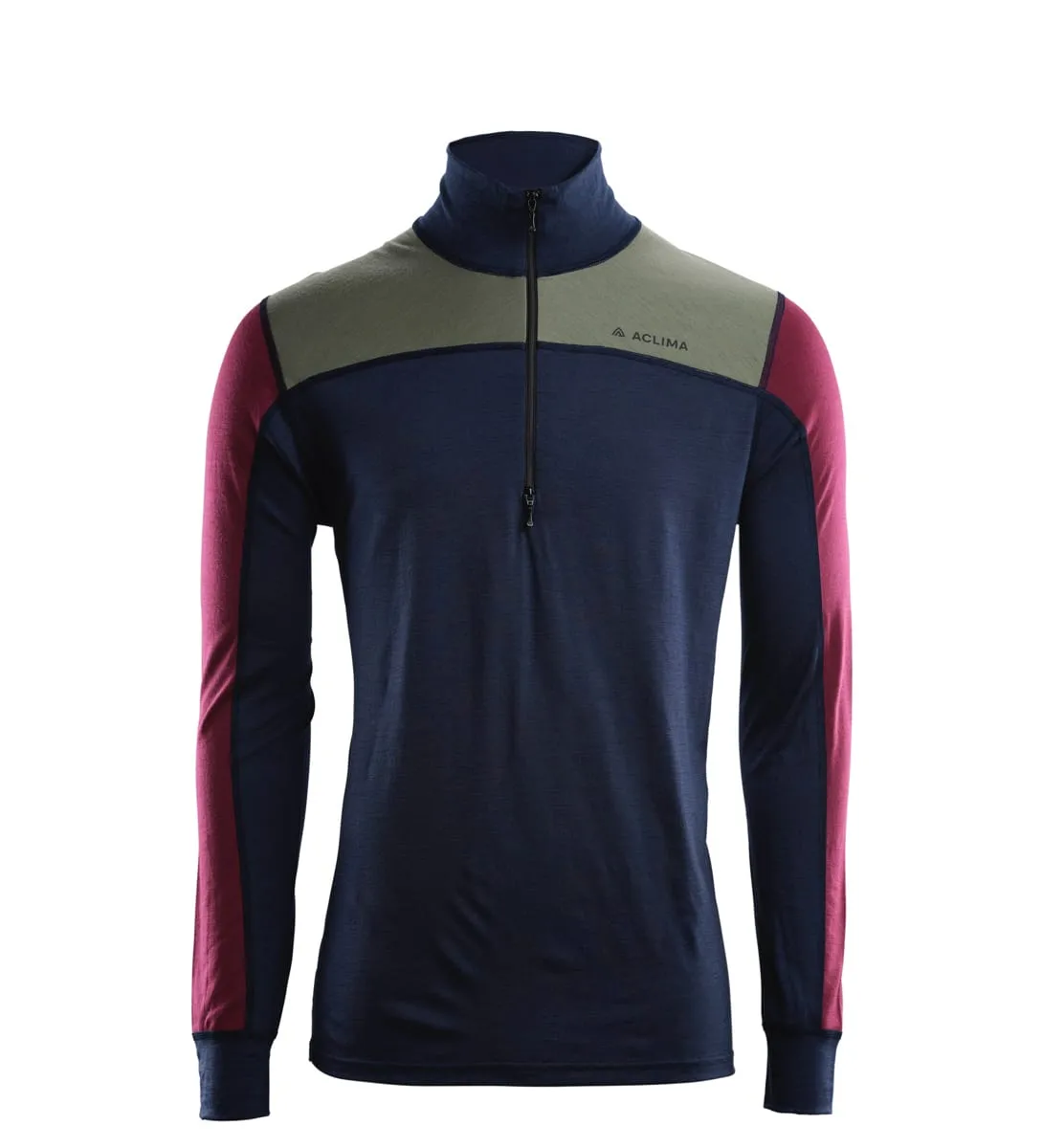 Aclima LightWool Reinforced Mockneck Man Navy Blazer/Ranger Green/Zinfandel