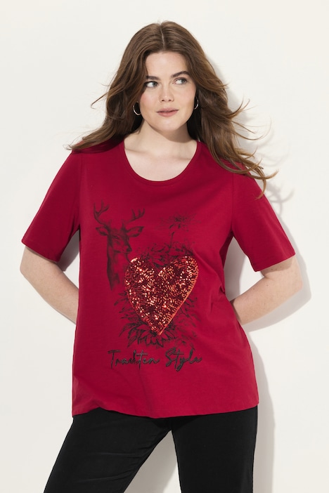 T-Shirt, Hirsch, Pailletten, Rundhals, Halbarm