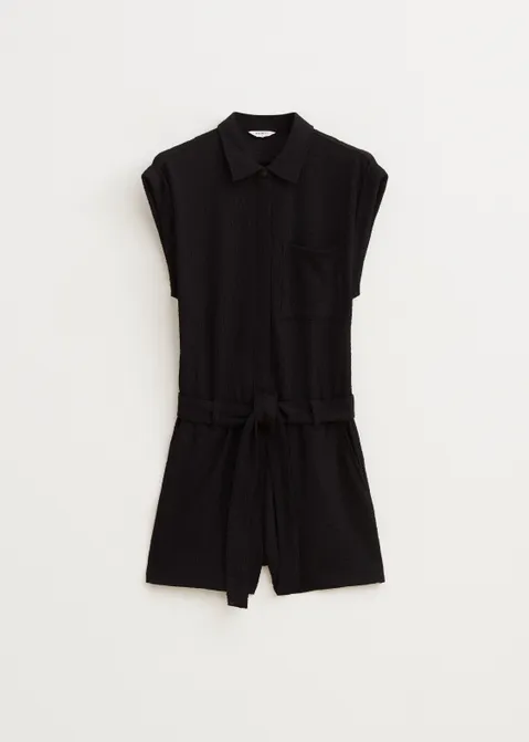 Playsuit met structuur zwart (ZWART)