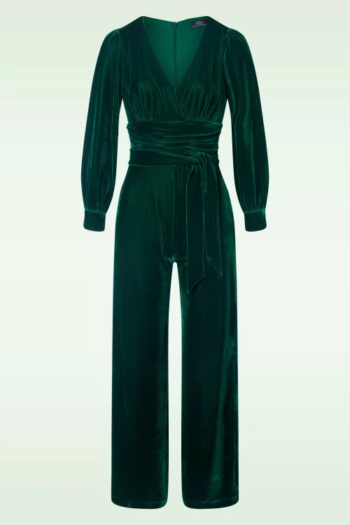 Vintage Diva  Celeste fluwelen jumpsuit in smaragdgroen