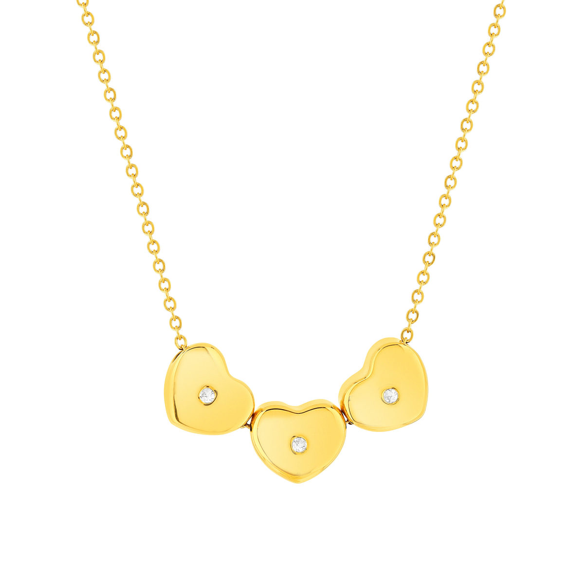 Collier acier jaune 45 cm pierres blanches motif coeur
