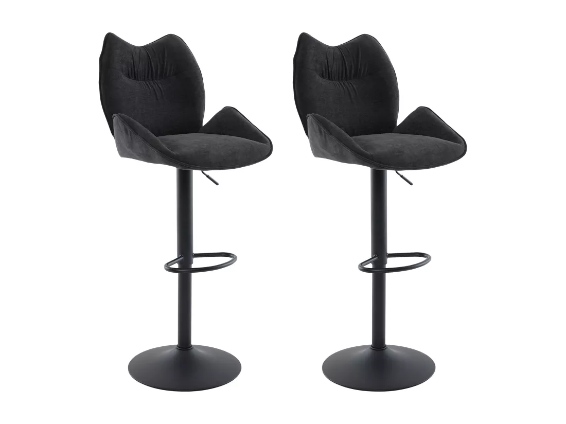 Lot de 2 tabourets de bar en tissu et métal noir - Hauteur réglable - Noir - LILAYA