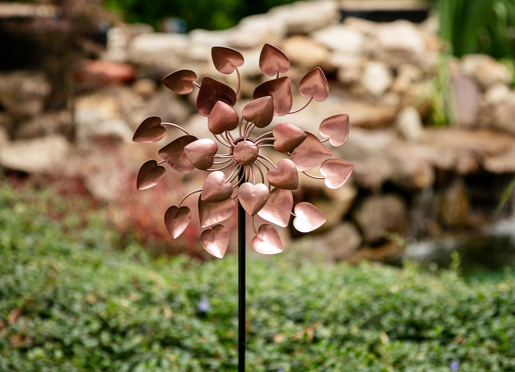 Windmühle Herzen aus Metall 30x76-106x15cm Rosé