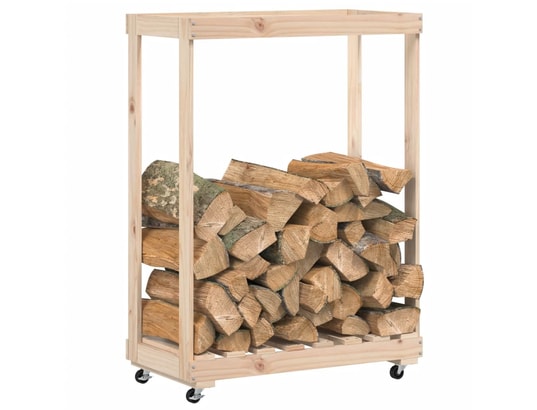 VIDAXL - Sac à outils Porte-bûches avec roulettes 76,5x40x108 cm bois massif de pi...