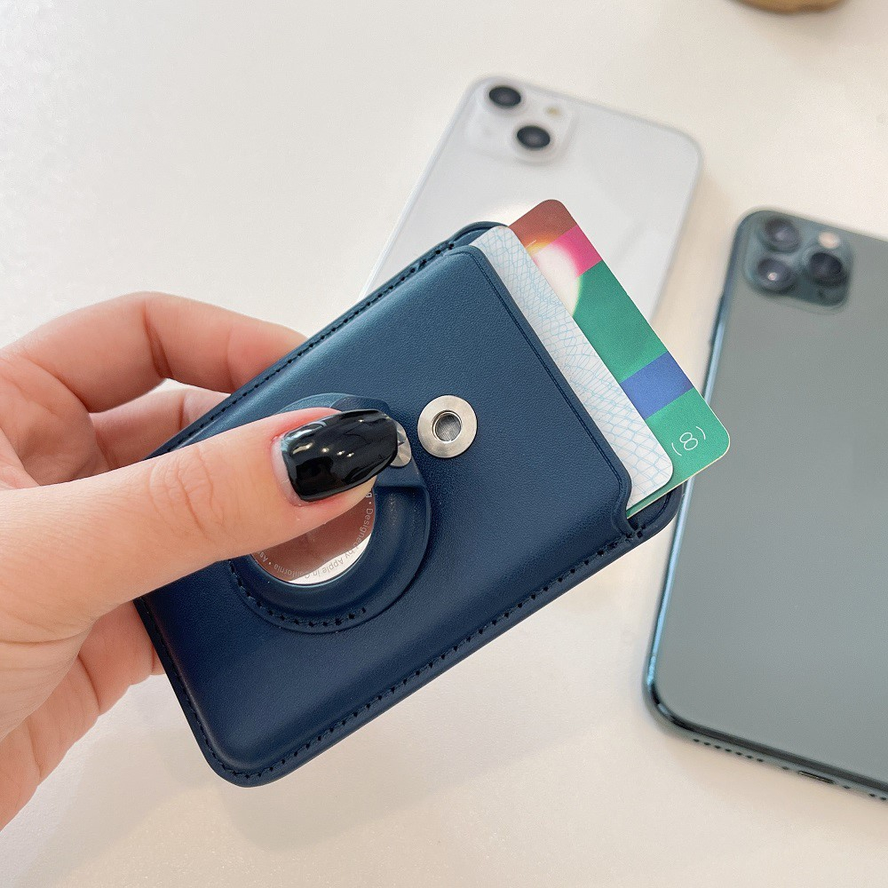 Magnetische Apple AirTag MagSafe Leder Wallet Kreditkarten Halterung - Dunkelblau