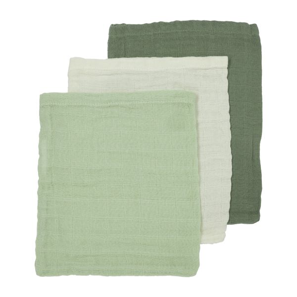 Meyco Washandjes - Uni - Offwhite / Soft Green / Forest Green - 3 Stuks