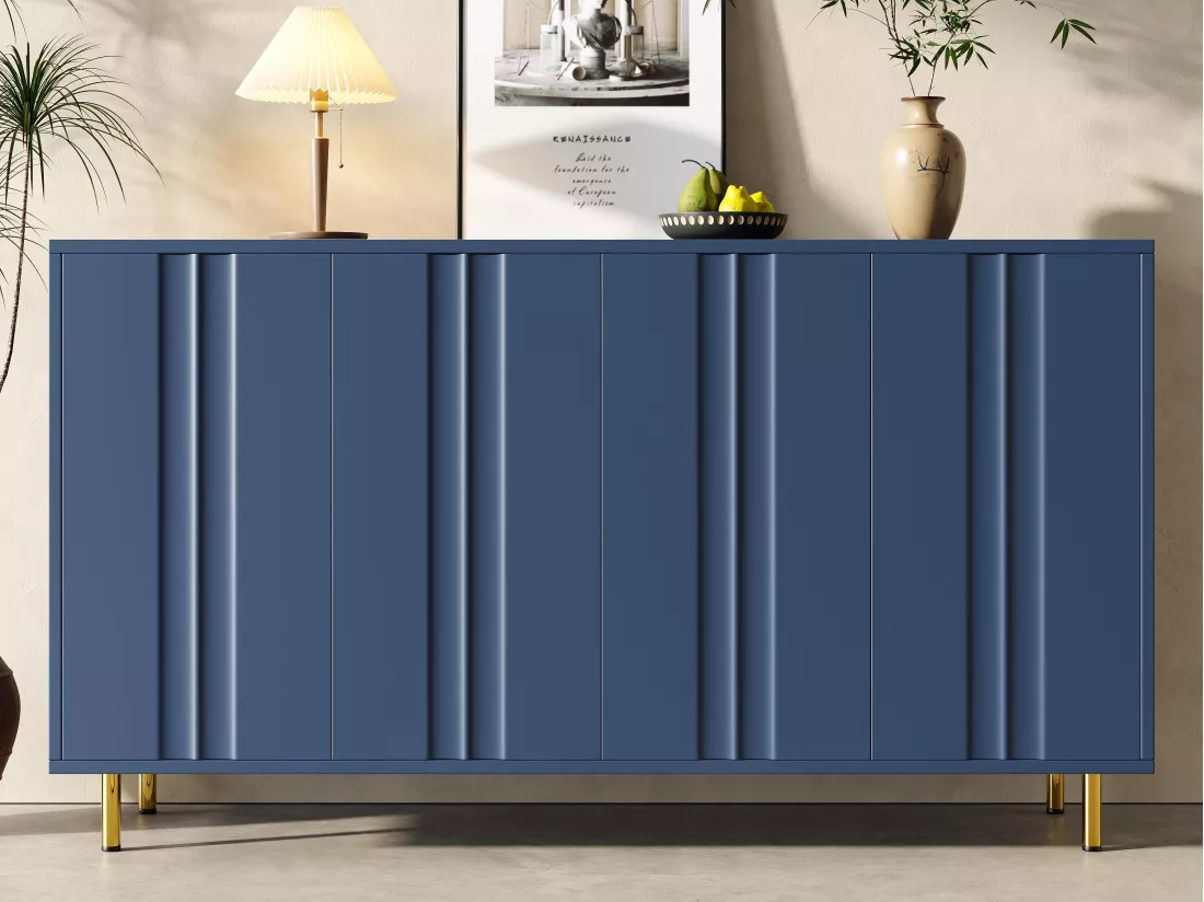 Buffet moderne - 4 portes au design unique - en MDF - Bleu