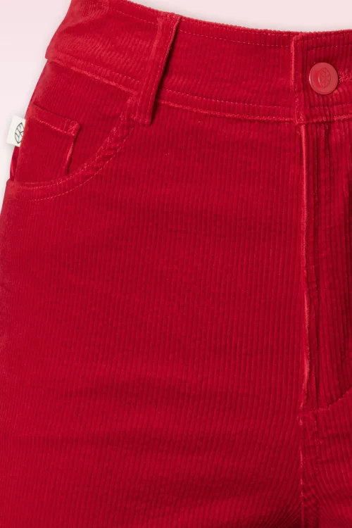 Surkana Mila rib broek met wijde pijpen in rood