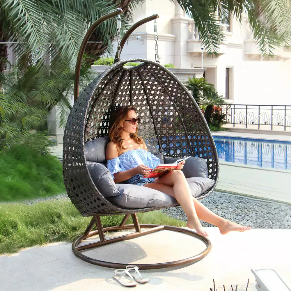 PureHaven Hängesessel für 2 Personen Rattan-Kunststoffgeflecht mit Kissen - versch. Ausführungen
