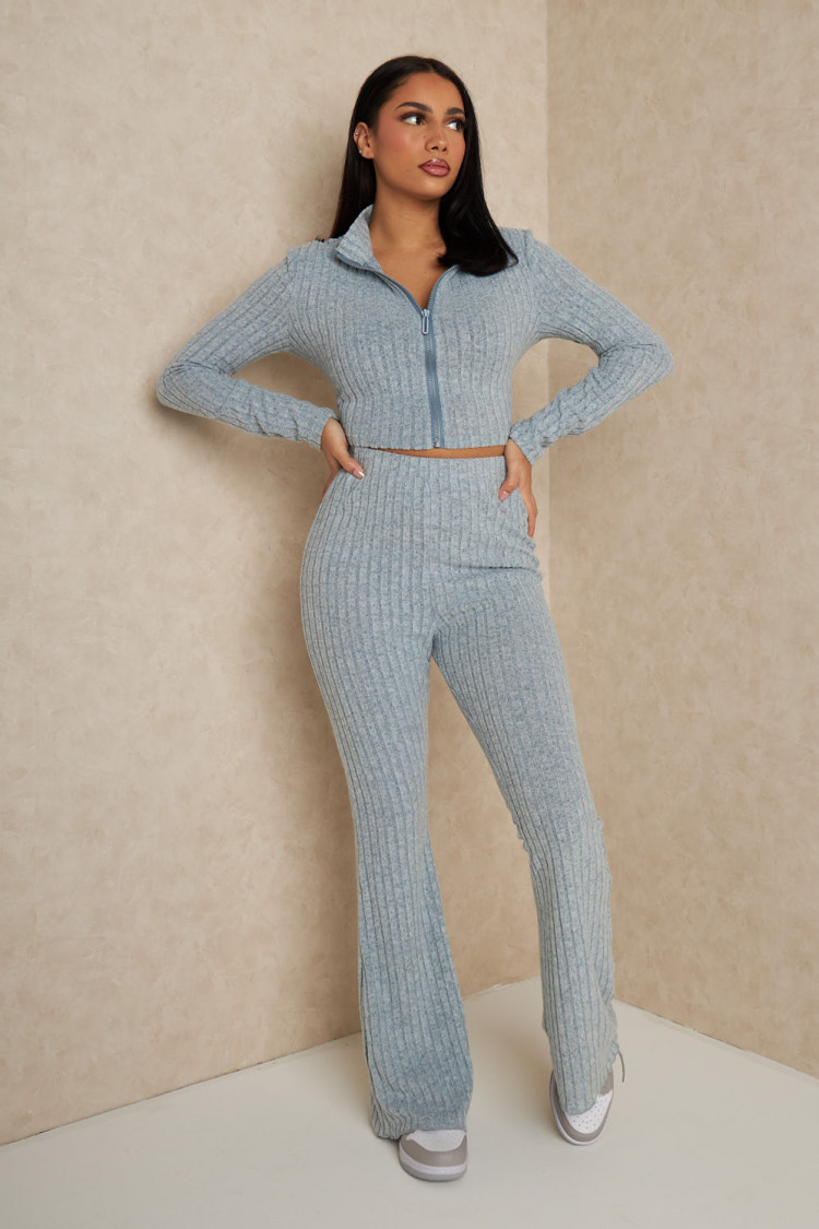 Ensemble 2 pièces gilet + pantalon bleu côtelé
