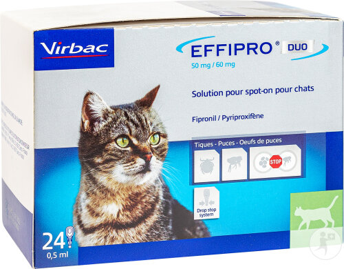 Virbac Effipro Duo Chat 50mg/60mg Solution Pour Spot-On Pipettes 24x0,5ml