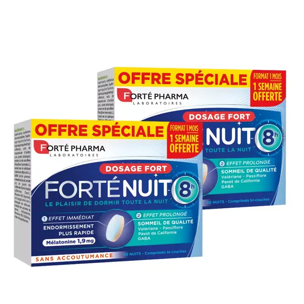 Forté Pharma FortéNuit 30 comprimidos, embalagem com 2 unidades.