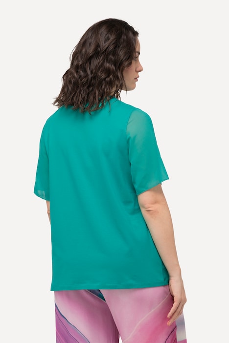 T-Shirt, Chiffon-Blende, V-Ausschnitt, Chiffon-Halbarm