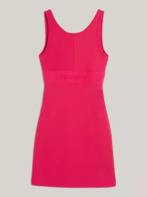 Vestido justo com faixa e logo