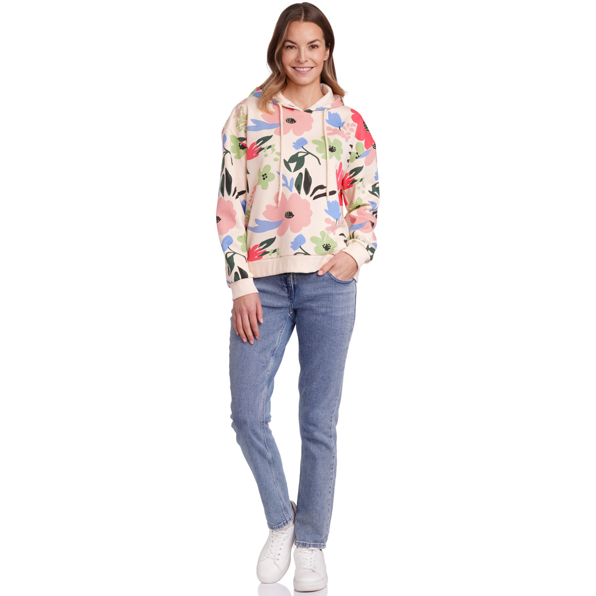 Gina Benotti Damen Hoodie mit buntem Flower-Print beige / bunt