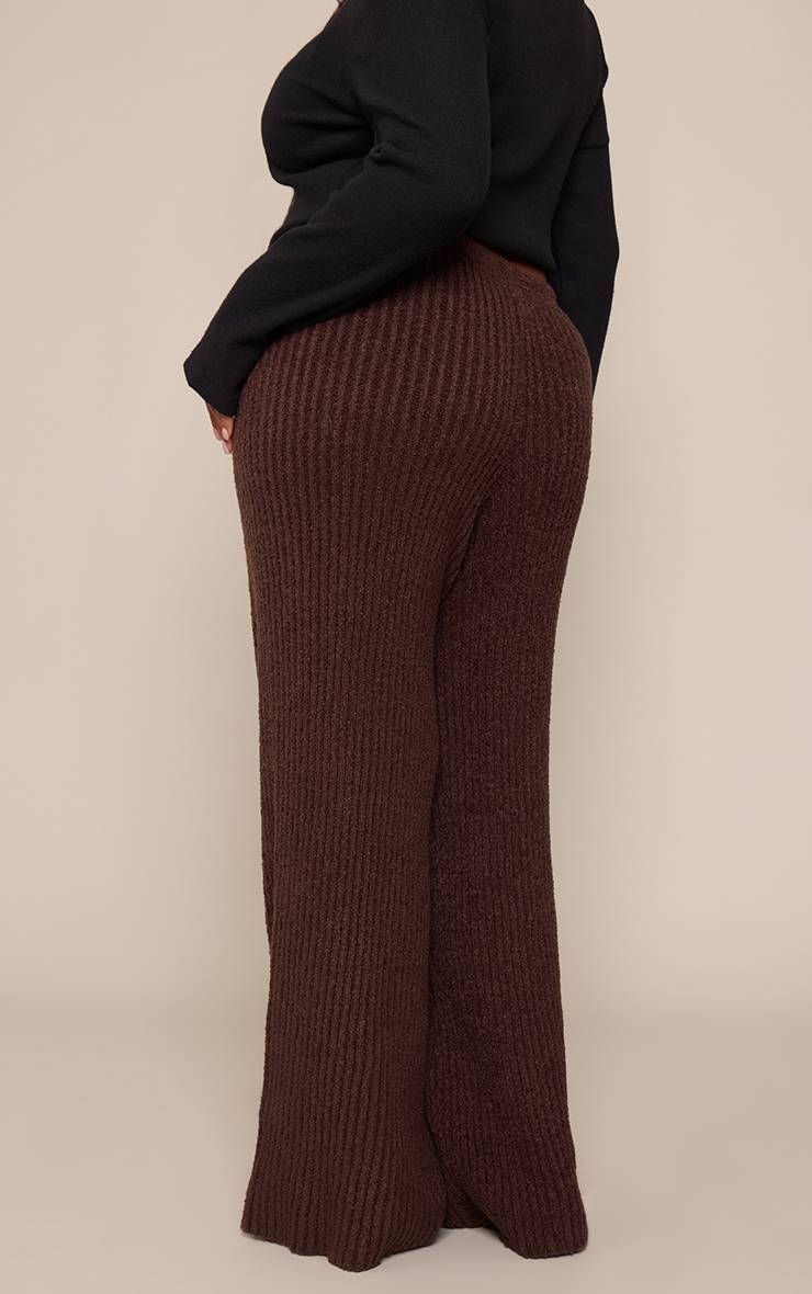 Chocolat Pantalon Large En Maille Bouclée Côtelée Grande Taille