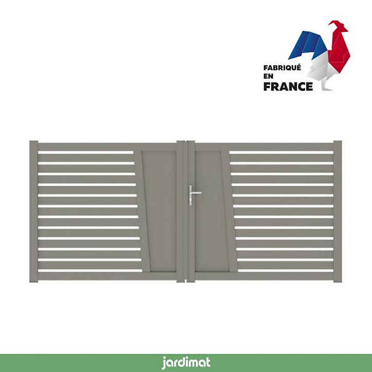 Portail Jardimat battant aluminium Audelange gris quartz - 350 x h.164 cm