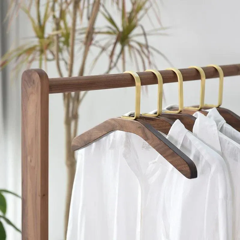 Premium Wood Gold Metal Hook Coat Clothes Hanger | Modern Retro Wooden Wardrobe Clothing Organizer