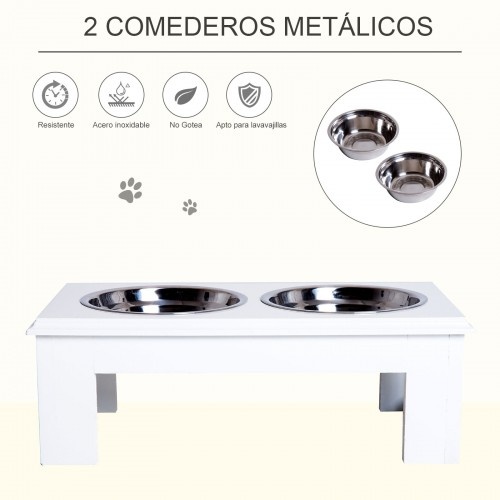 Comedouro duplo elevado branco para cães Pawhut